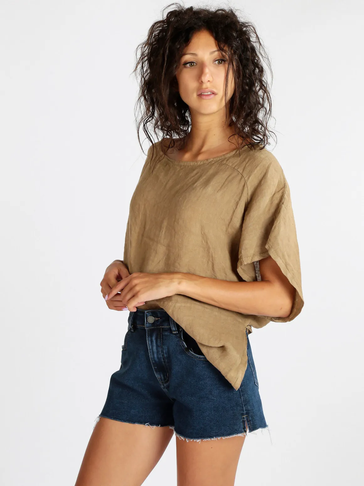 Daystar Blusa donna in lino con maniche a pipistrello