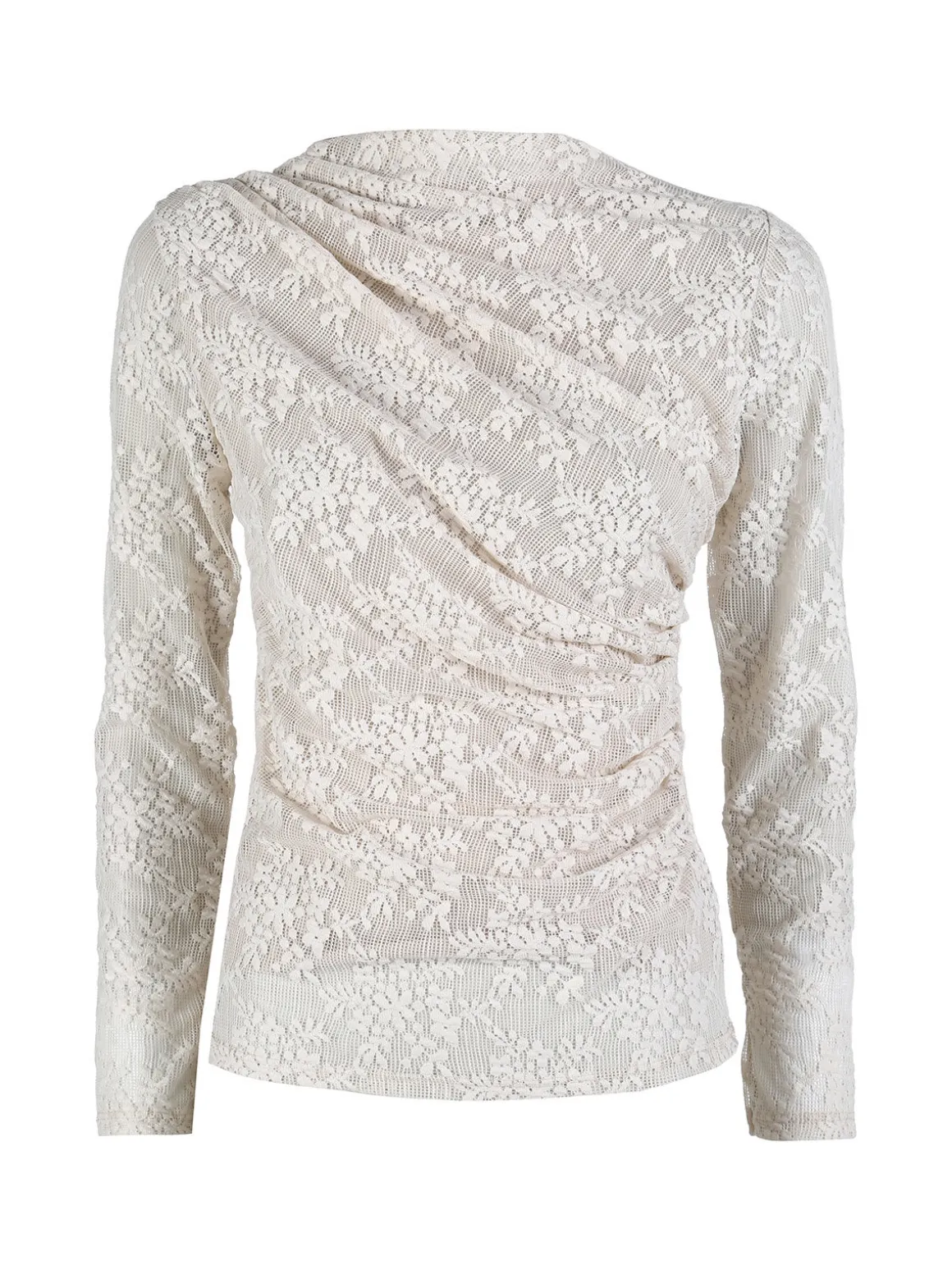 Daystar Maglietta donna a maniche lunghe in pizzo con arricciatura - beige