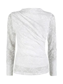 Daystar Maglietta donna a maniche lunghe in pizzo con arricciatura - bianco