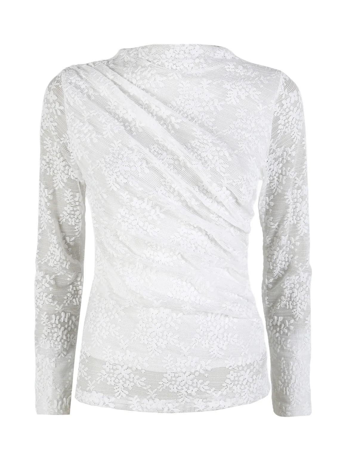 Daystar Maglietta donna a maniche lunghe in pizzo con arricciatura - bianco