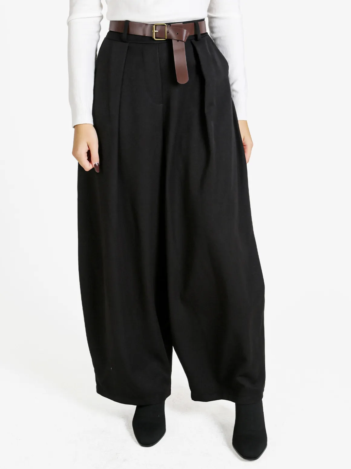 Daystar Pantaloni donna casual a palloncino con cintura - nero