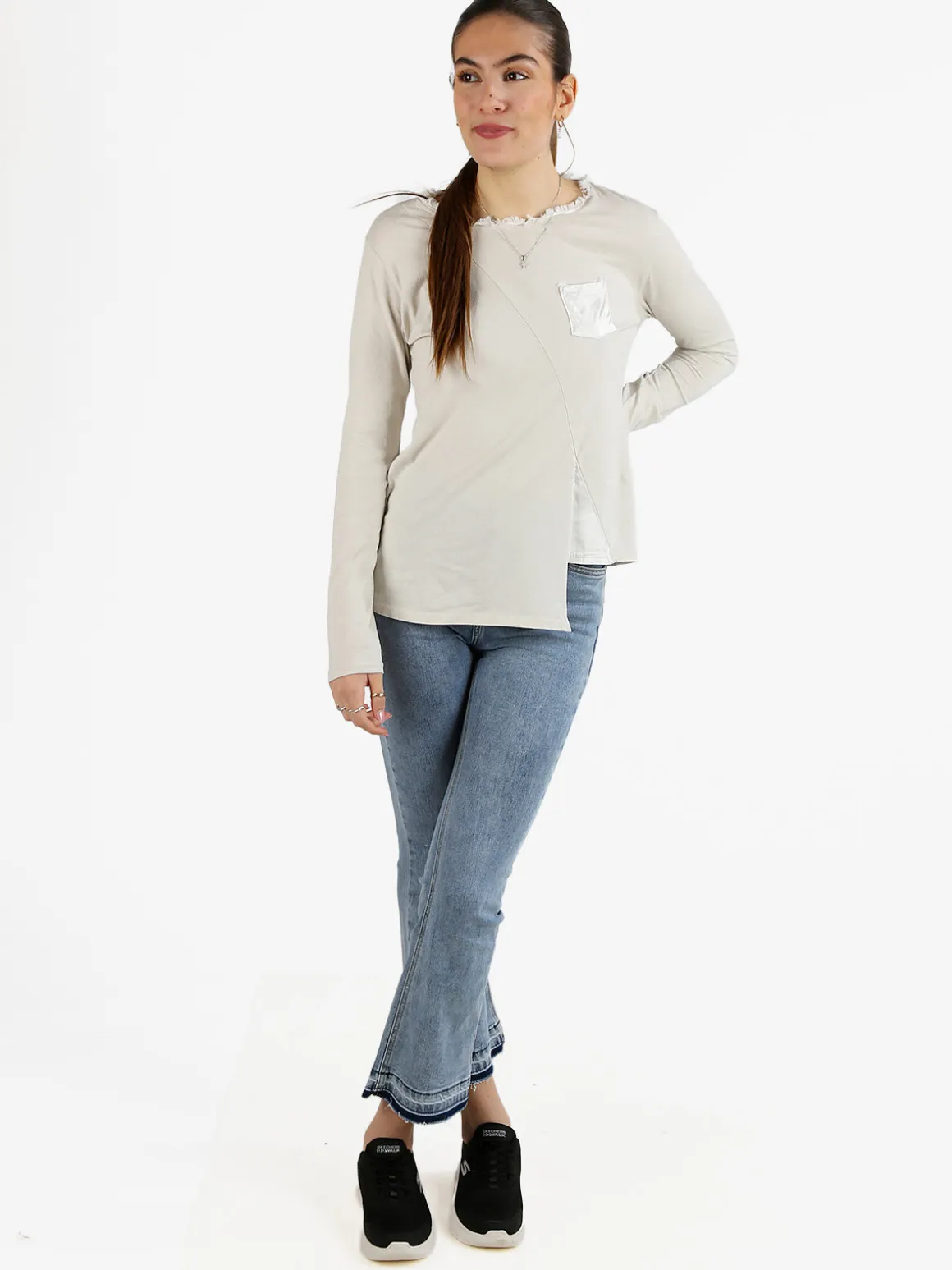 Daystar T-shirt donna a maniche lunghe con taschino