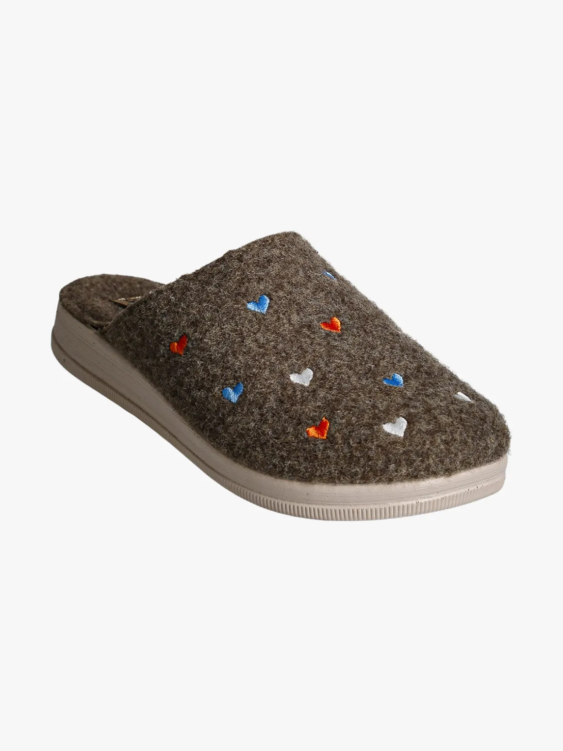 De Fonseca Pantofole donna cuori in feltro con zeppa - marrone
