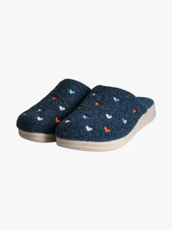 De Fonseca Pantofole donna cuori in feltro con zeppa - blu