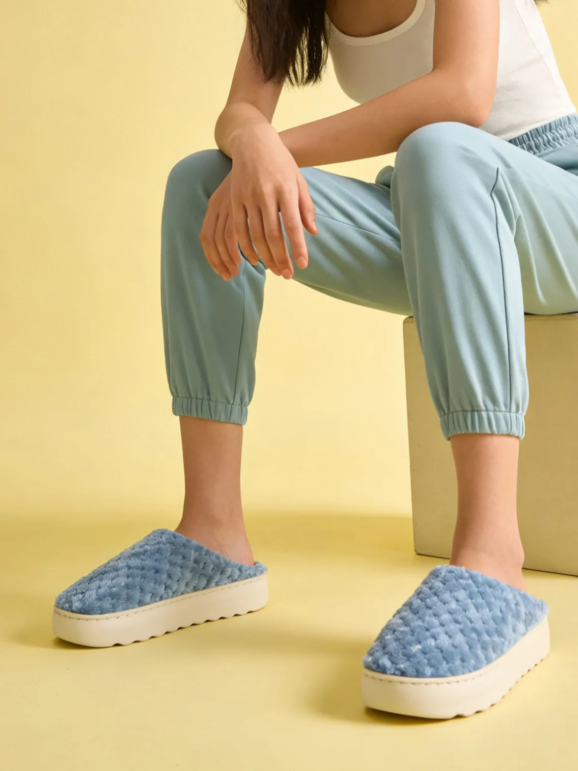 De Fonseca Pantofole donna peluche con platform - azzurro