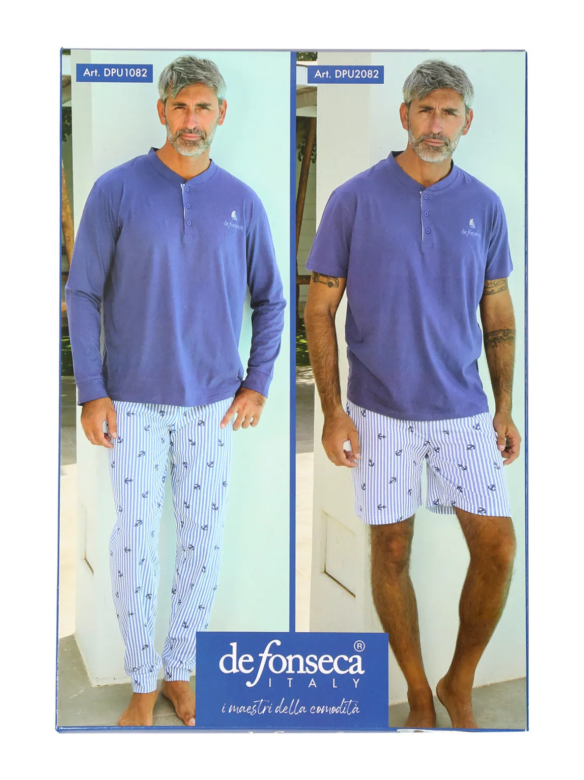 De Fonseca Pigiama corto da uomo con bermuda a righe - blu scuro