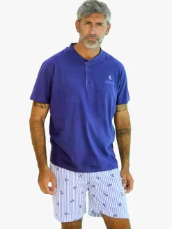 De Fonseca Pigiama corto da uomo con bermuda a righe - blu scuro