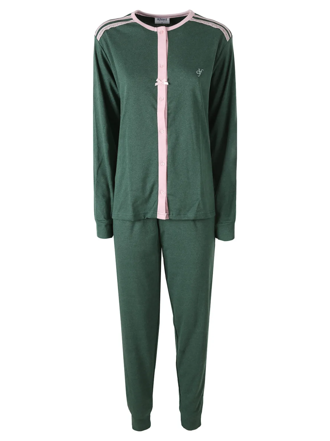 De Fonseca Pigiama donna in cotone con bottoni - verde