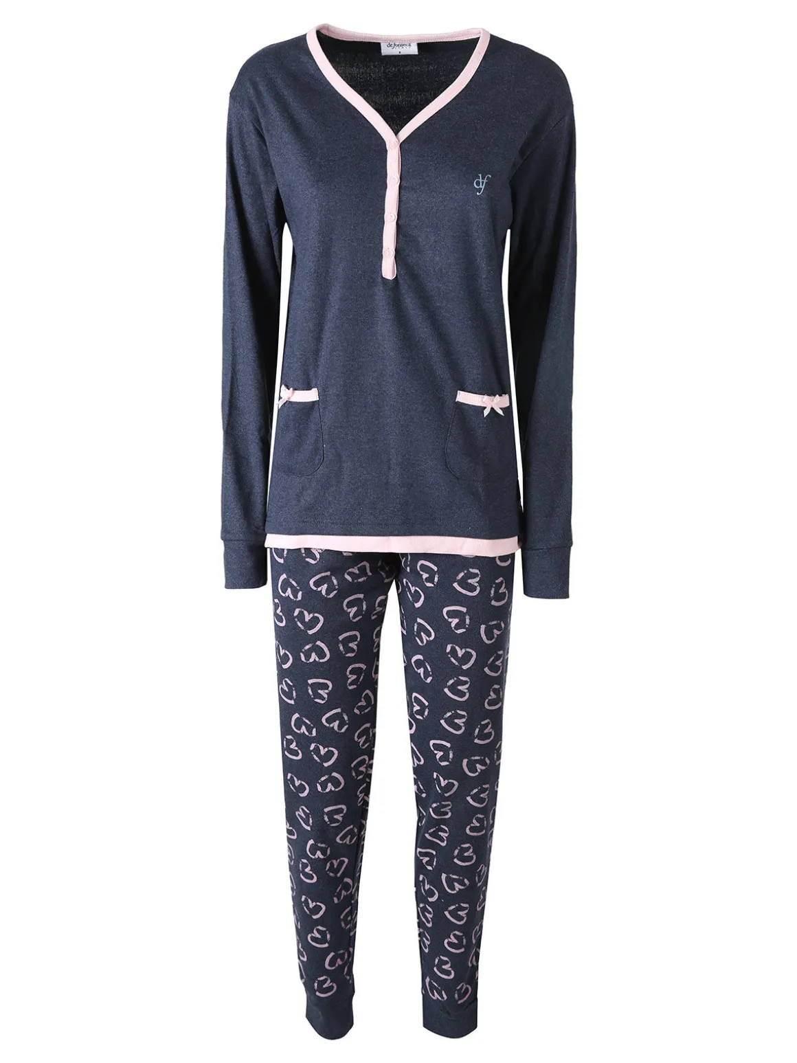De Fonseca Pigiama donna scollo a V in cotone - blu scuro
