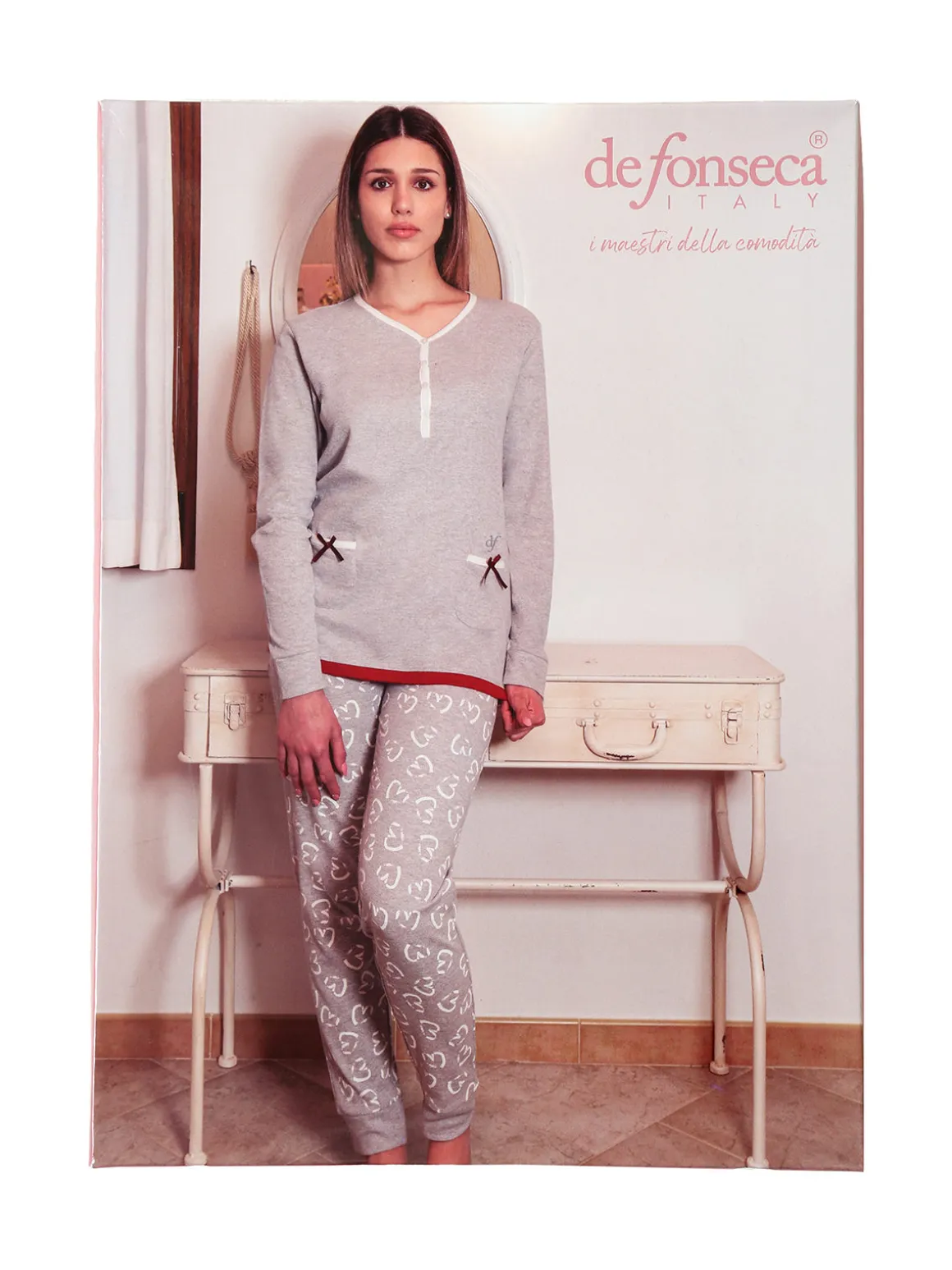De Fonseca Pigiama donna scollo a V in cotone - blu scuro