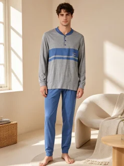De Fonseca Pigiama lungo da uomo in cotone - blu