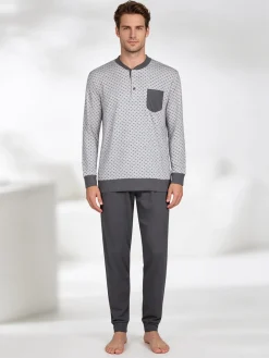 De Fonseca Pigiama lungo da uomo in cotone interlock con taschino