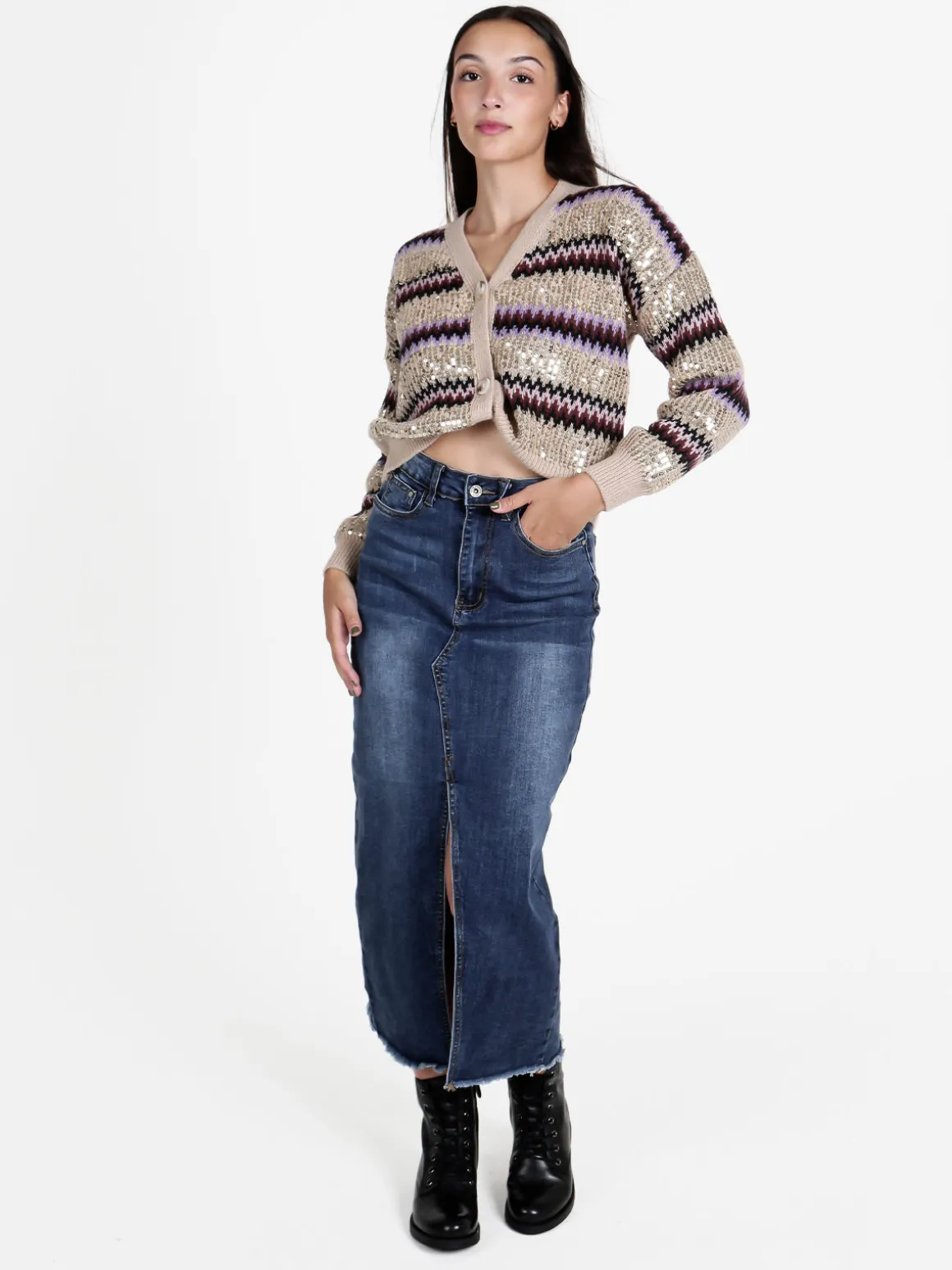 De Royale Cardigan donna crop con paillettes
