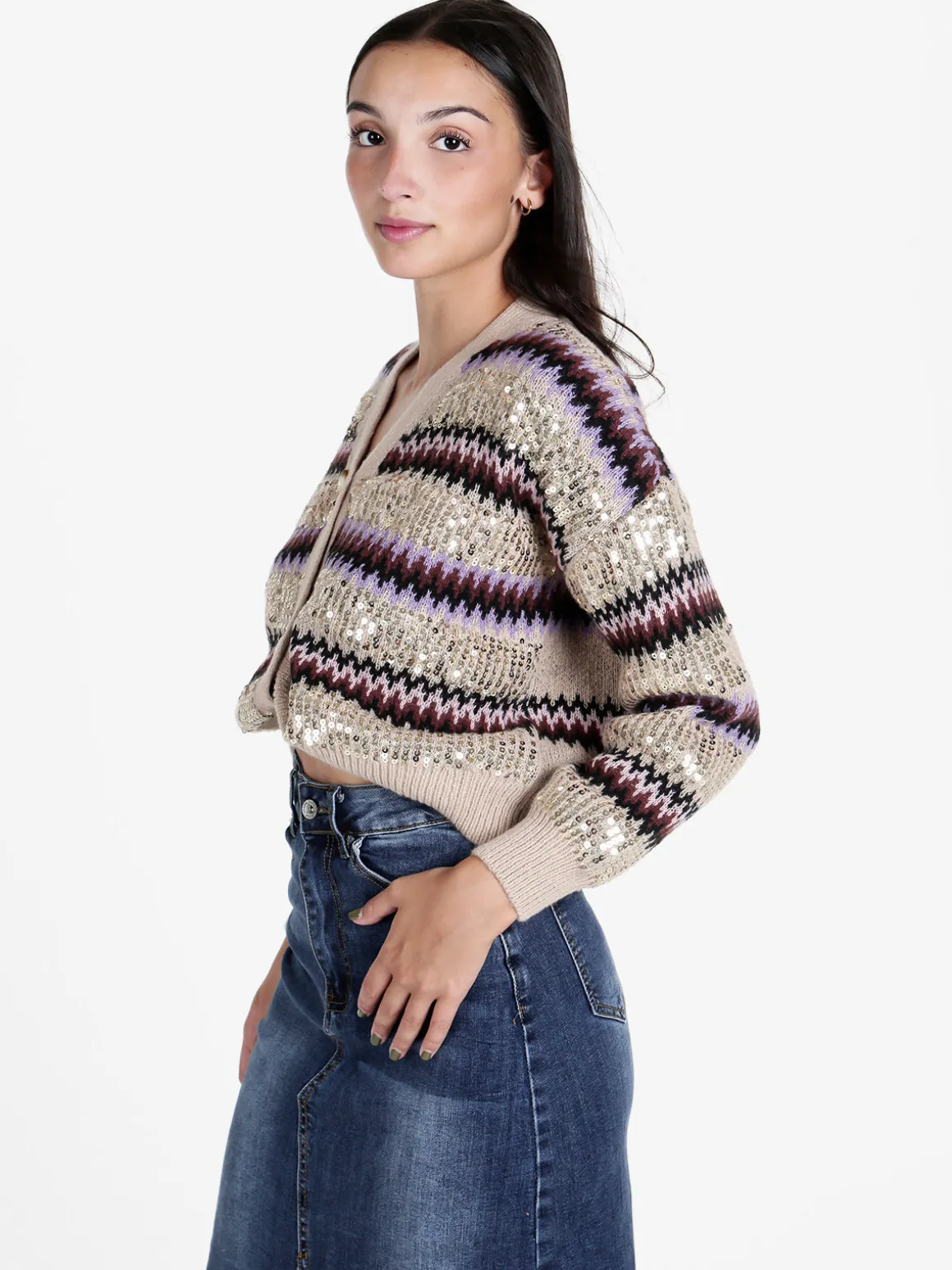 De Royale Cardigan donna crop con paillettes