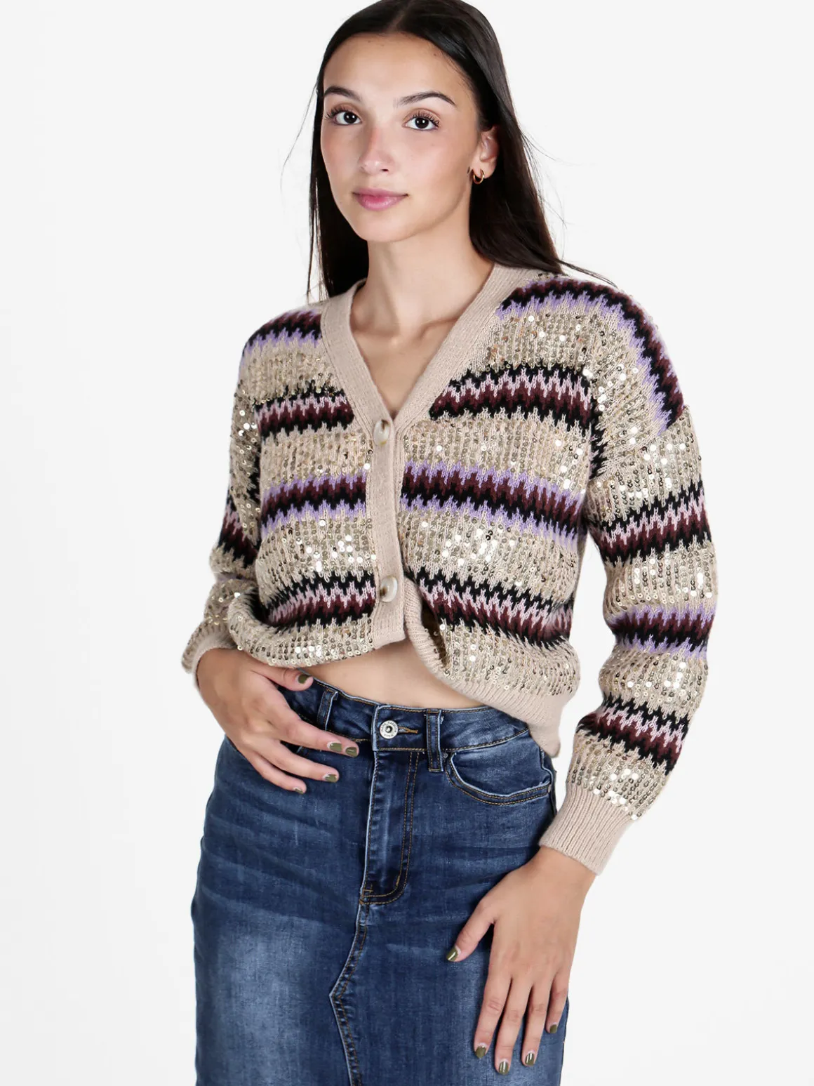 De Royale Cardigan donna crop con paillettes