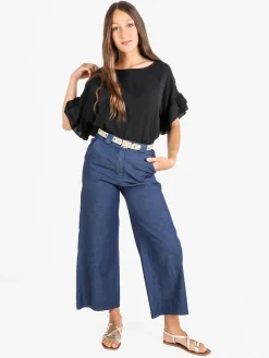 Deva Moda Blusa donna con maniche corte a balze