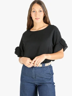 Deva Moda Blusa donna con maniche corte a balze