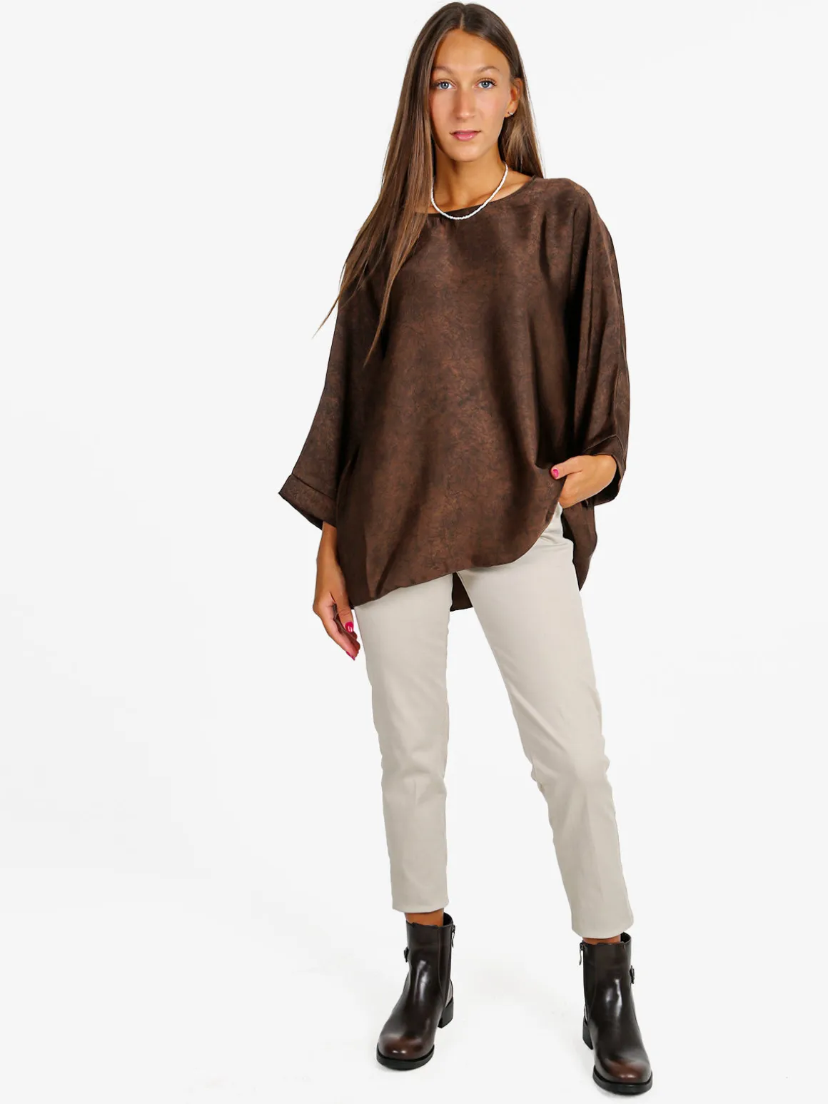 Deva Moda Blusa donna girocollo con maniche a pipistrello - moro