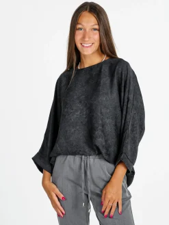 Deva Moda Blusa donna girocollo con maniche a pipistrello - nero