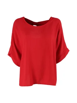 Deva Moda Blusa donna oversize a maniche corte con fiocco dietro