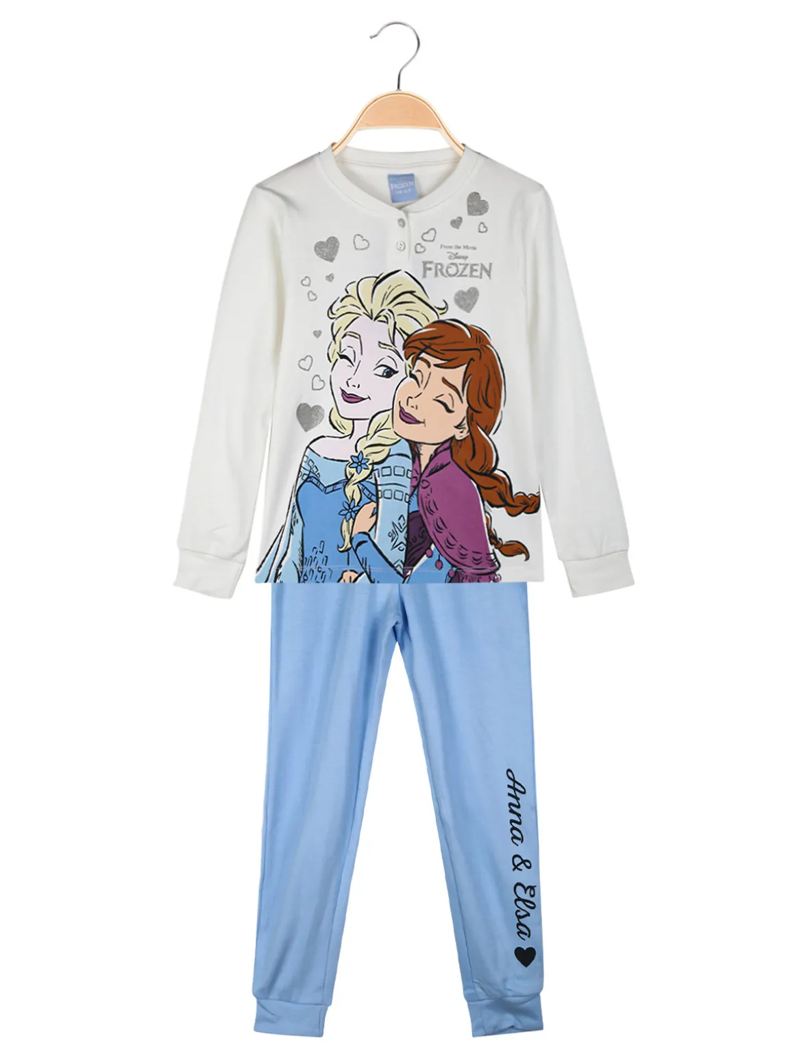 Disney Frozen Pigiama lungo da bambina Elsa e Anna in cotone interlock - bianco