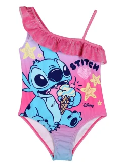Disney Lilo & Stitch Costume intero da bagno da bambina monospalla con stampa e glitter - fucsia