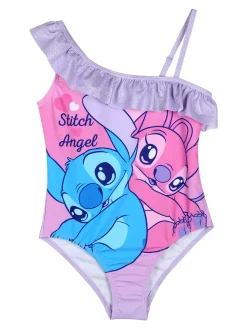 Disney Lilo & Stitch Costume intero da bagno da bambina monospalla con stampa e glitter - lilla
