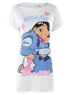 Disney Lilo & Stitch Maxi t-shirt da donna in cotone a maniche corte con stampa disegno - bianco