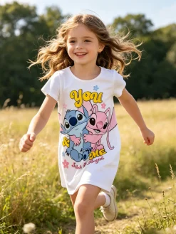 Disney Lilo & Stitch Maxi t-shirt da bambina in cotone con stampa personaggio - multicolore