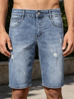 3-D Jeans Bermuda uomo in jeans con strappi
