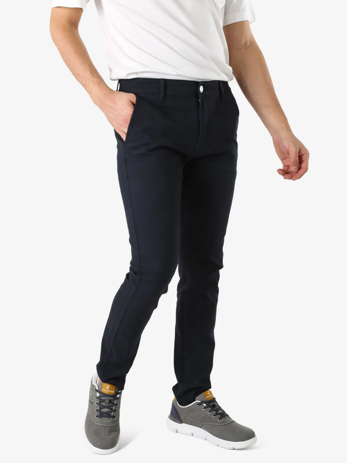 3-D Jeans Pantaloni casual da uomo slim fit con stampa pied de poule - blu scuro