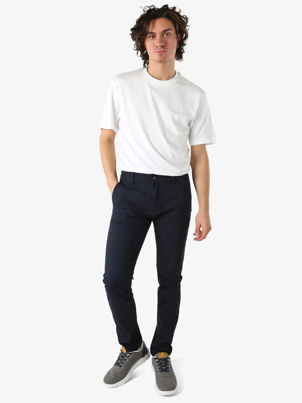 3-D Jeans Pantaloni casual da uomo slim fit con stampa pied de poule - blu scuro