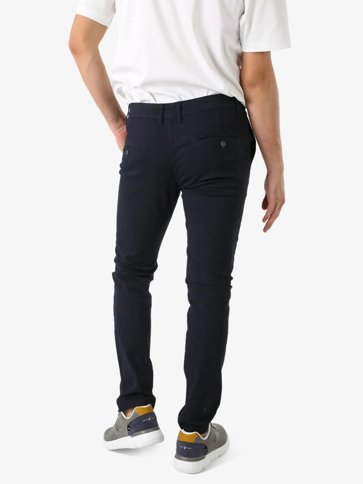 3-D Jeans Pantaloni casual da uomo slim fit con stampa pied de poule - blu scuro