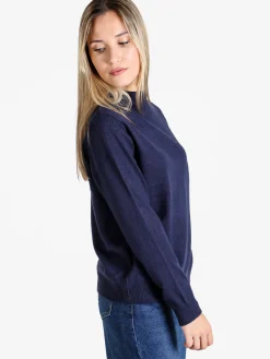 Dolce & Trendy Pullover donna a lupetto in maglia - blu scuro
