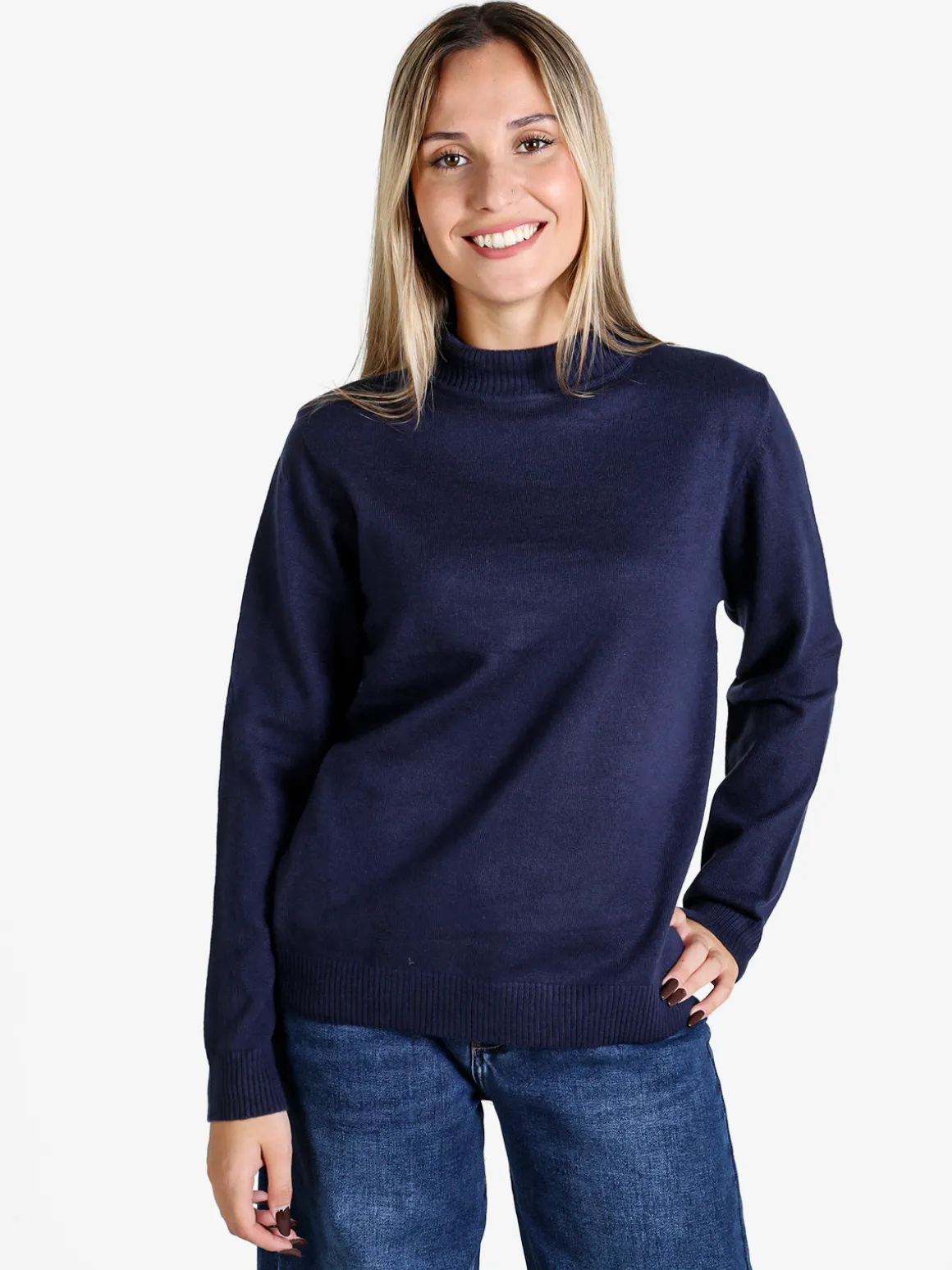 Dolce & Trendy Pullover donna a lupetto in maglia - blu scuro