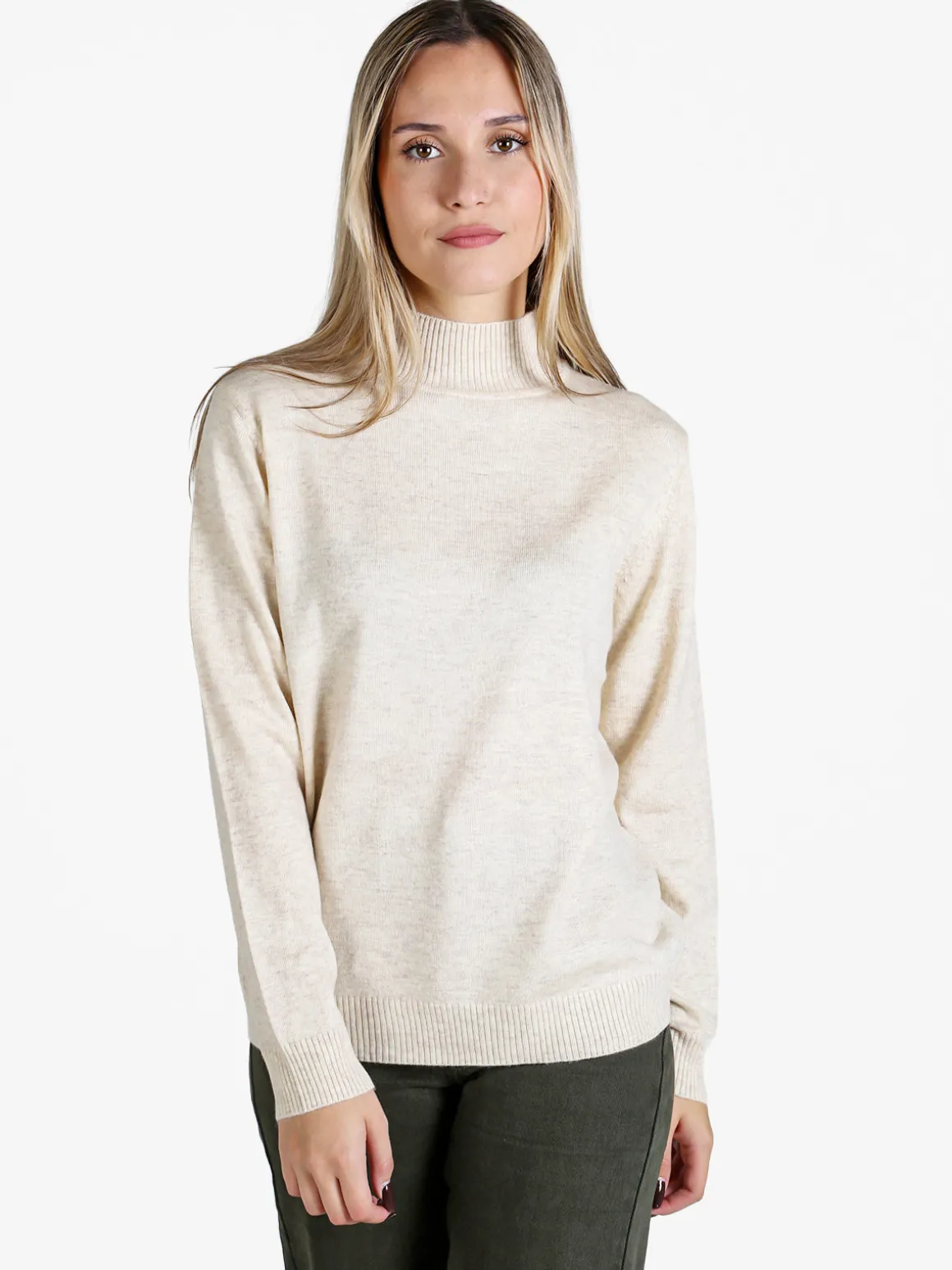 Dolce & Trendy Pullover donna a lupetto in maglia - beige