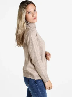 Dolce & Trendy Pullover donna dolcevita in maglia - sabbia