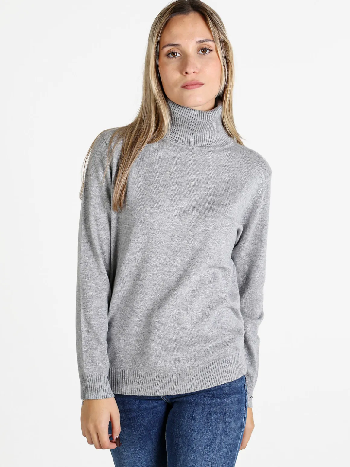 Dolce & Trendy Pullover donna dolcevita in maglia - grigio