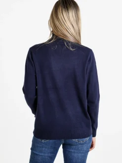 Dolce & Trendy Pullover donna dolcevita in maglia - blu scuro