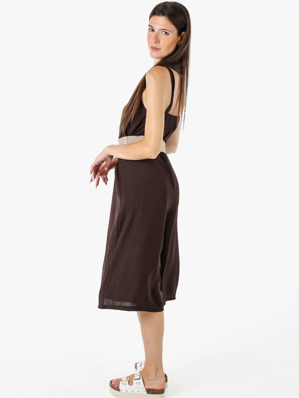 Doremi Tuta jumpsuite da donna a spalla stretta con scollo a V - moro