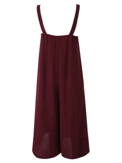 Doremi Tuta jumpsuite da donna a spalla stretta con scollo a V - bordeaux