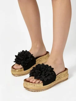 Econfort Ciabatte donna con fiore e platform - nero