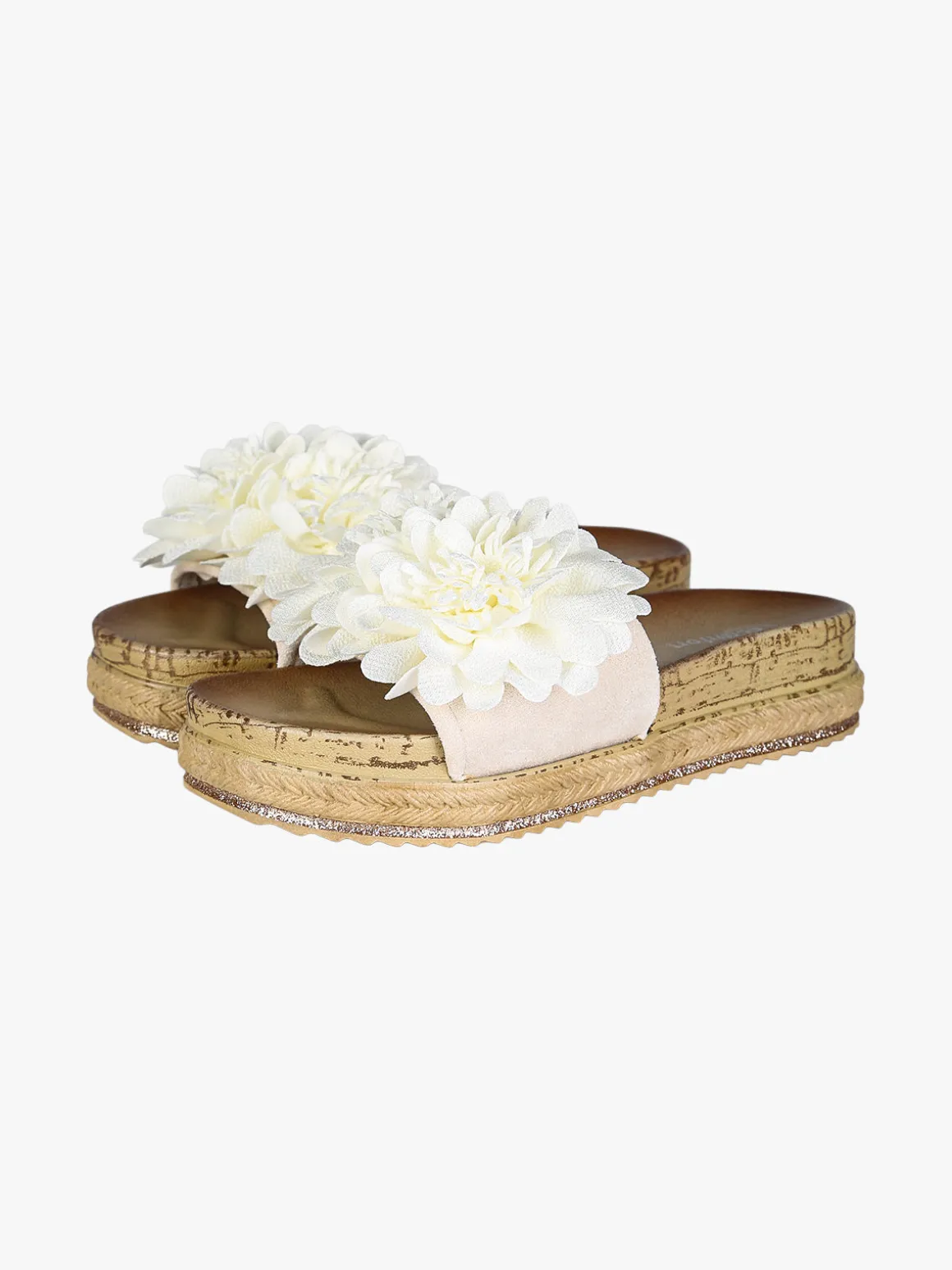 Econfort Ciabatte donna con fiore e platform - bianco