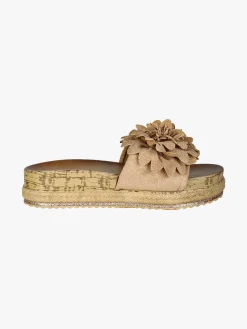 Econfort Ciabatte donna con fiore e platform - khaki