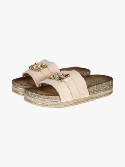 Econfort Ciabatte donna gioiello con strass e platform - beige