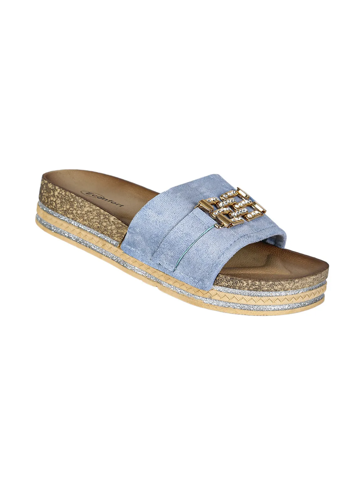 Econfort Ciabatte donna gioiello con strass e platform - blu
