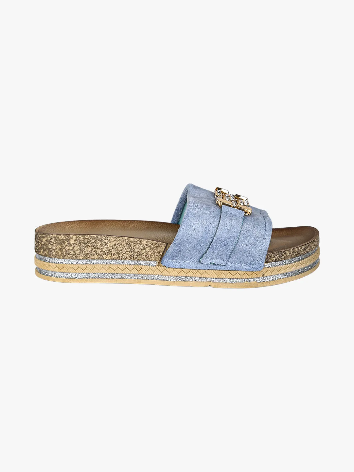 Econfort Ciabatte donna gioiello con strass e platform - blu