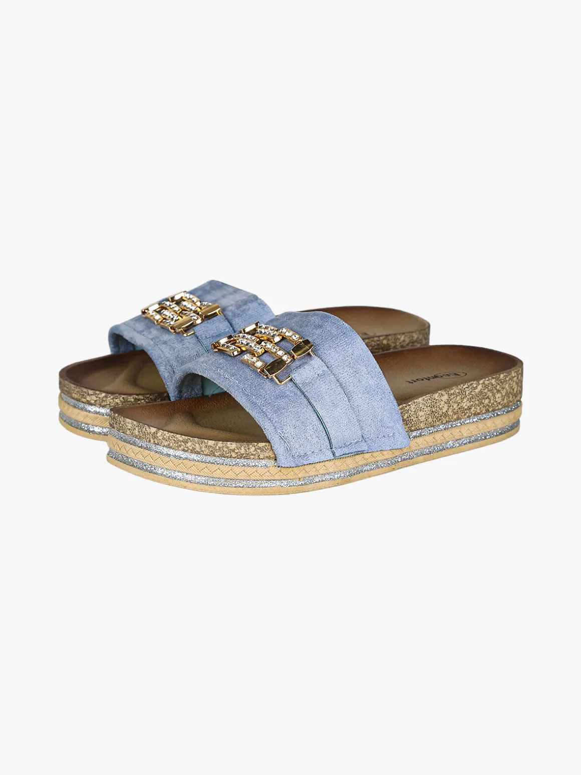 Econfort Ciabatte donna gioiello con strass e platform - blu