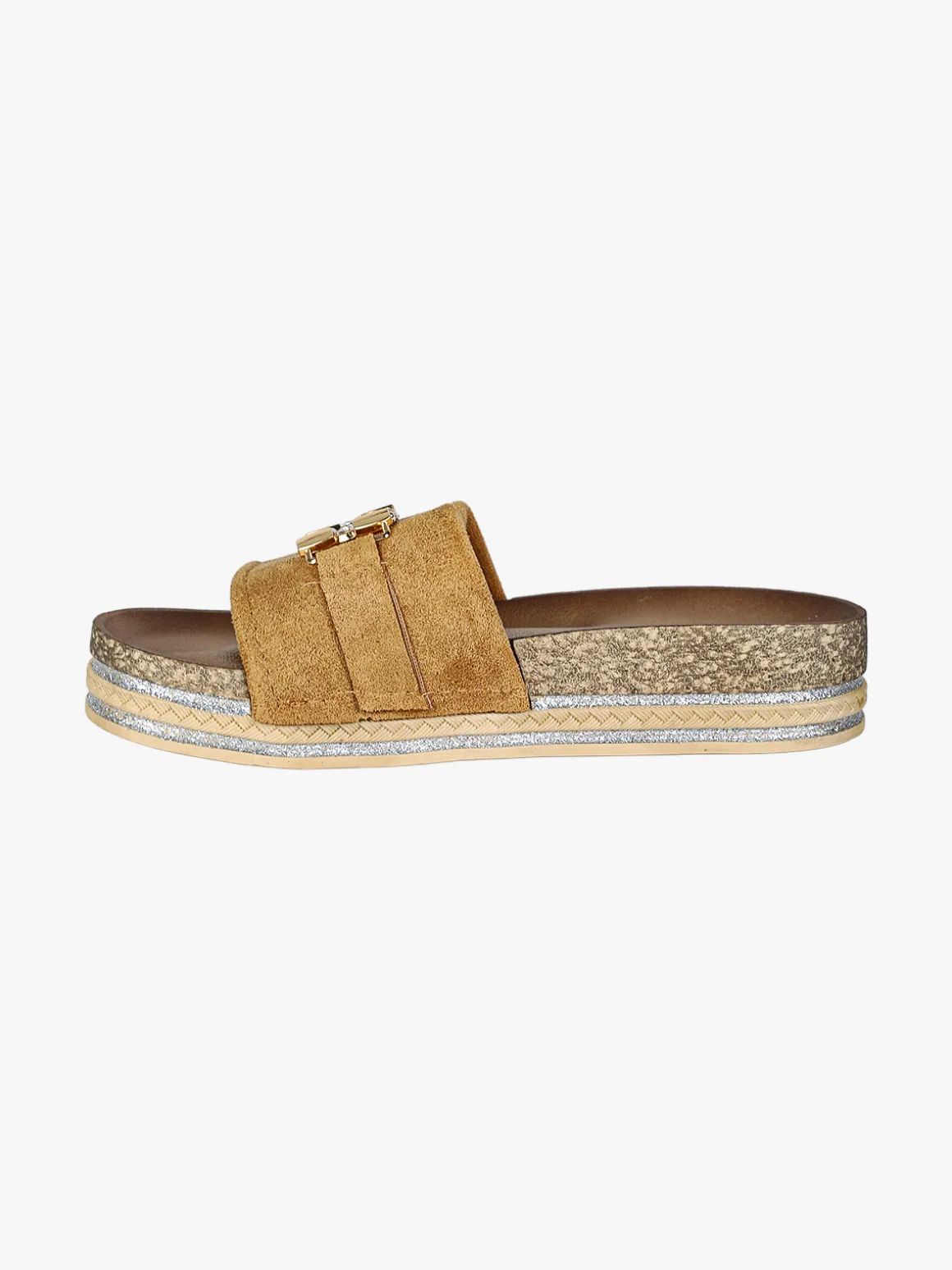 Econfort Ciabatte donna gioiello con strass e platform - cammello