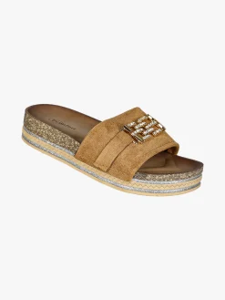 Econfort Ciabatte donna gioiello con strass e platform - cammello